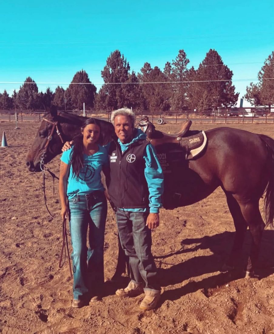 Paul Humphrey with a clinic rider and her horse