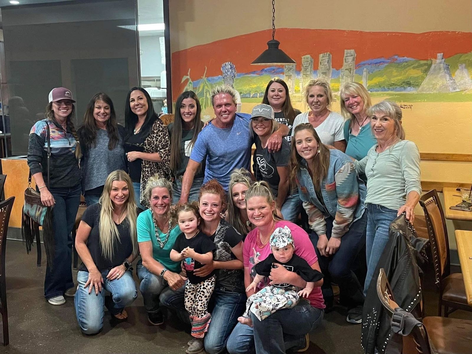Clinic riders gathered with Paul Humphrey for dinner