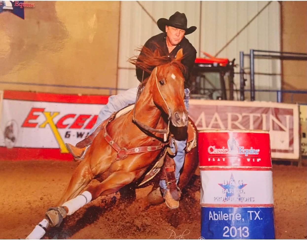 Paul Humphrey turning a barrel in Abilene, Texas, 2013
